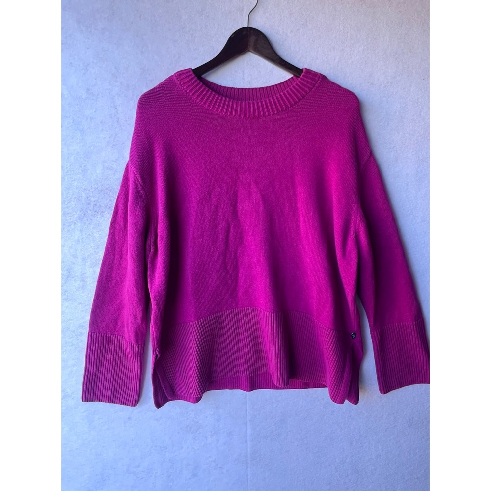 Gap Magenta Pink Cotton Crewneck Sweater XL Drop Shoulder Ribbed High Low Hem